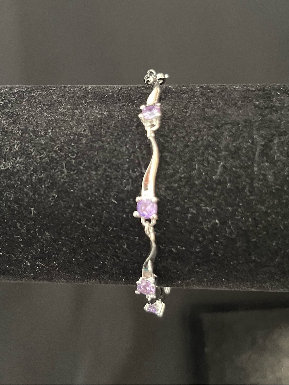 Silver Purple Floral Link Bracelet